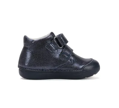 D.D.Step kislány átmeneti bőripő – royal blue/csillogókék virágmintás, belső oldalnézet
