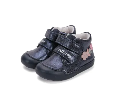 D.D.Step kislány átmeneti bőripő – royal blue/csillogókék virágmintás, pár