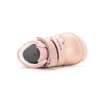 D.D.Step kislány első lépés barefoot cipő- champagne/pezsgő, szivecske mintás, felülnézet