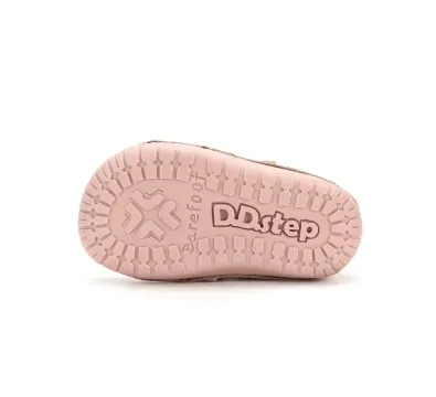 D.D.Step kislány első lépés barefoot cipő- champagne/pezsgő, szivecske mintás, talp