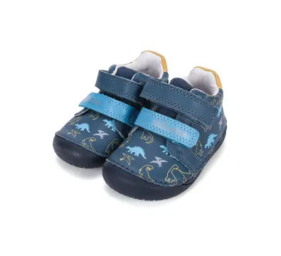 D.D.Step kisfiú első lépés barefoot bőrcipő, kék dinoszaurusz mintás, pár