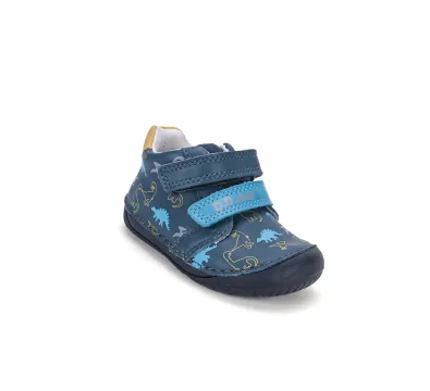 D.D.Step kisfiú első lépés barefoot bőrcipő, kék dinoszaurusz mintás, jobb